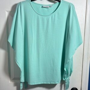 Belle by Kim Gravel Aqua Blue Flutter Sleeve Top 1X